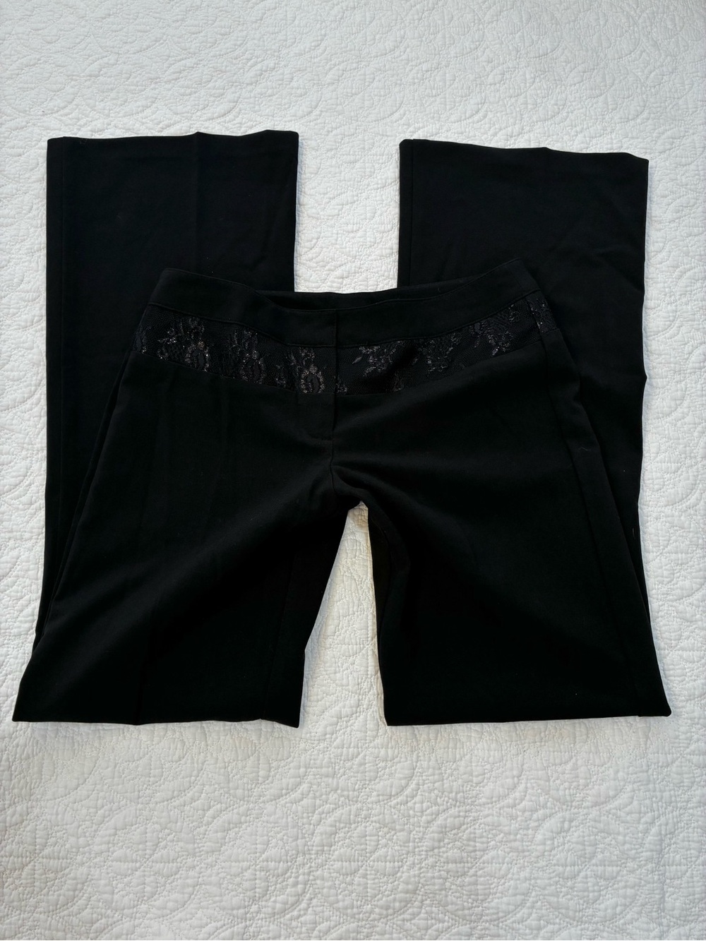 2000s OXOXO Vintage Y2K Low Rise Flare Dress Pants Black Metallic Lace 5/6